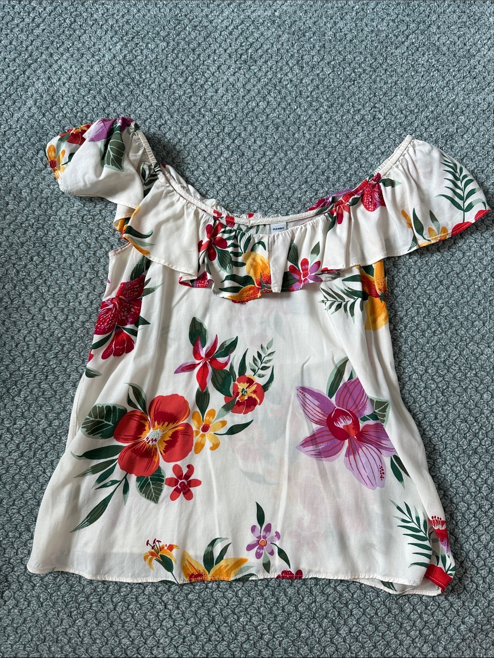 Old Navy Cream Floral Off-Shoulder Crop Top